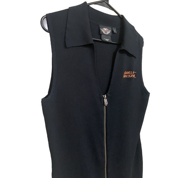 Harley Davidson Vest Women's‎ XL Full Zip Sleeveless Sweater V Neck Black - Picture 2 of 16